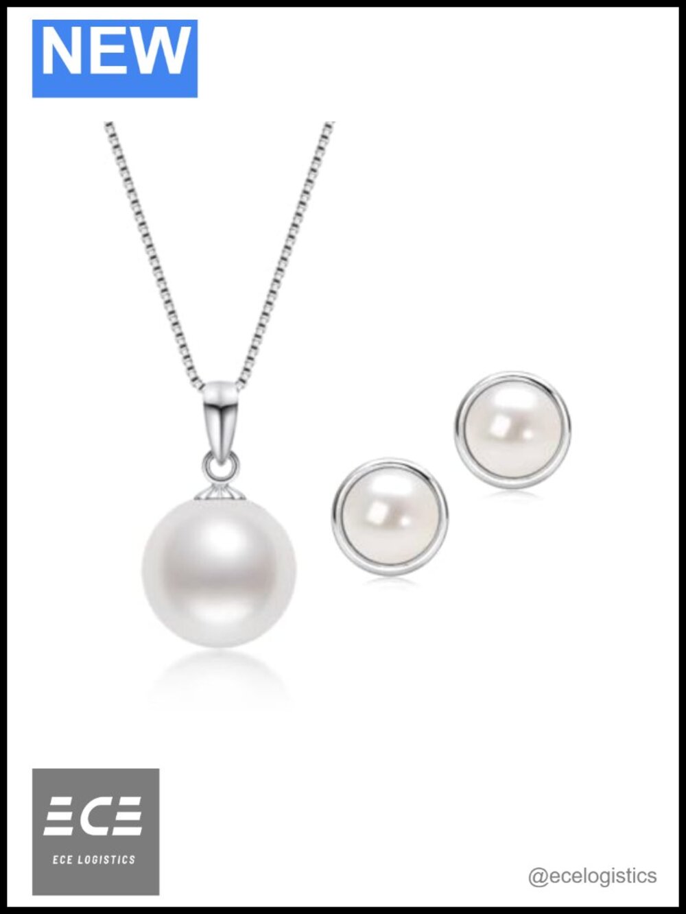 Natural Freshwater Pearl Jewelry Set 925 Sterling Silver 18K Gold Pendant